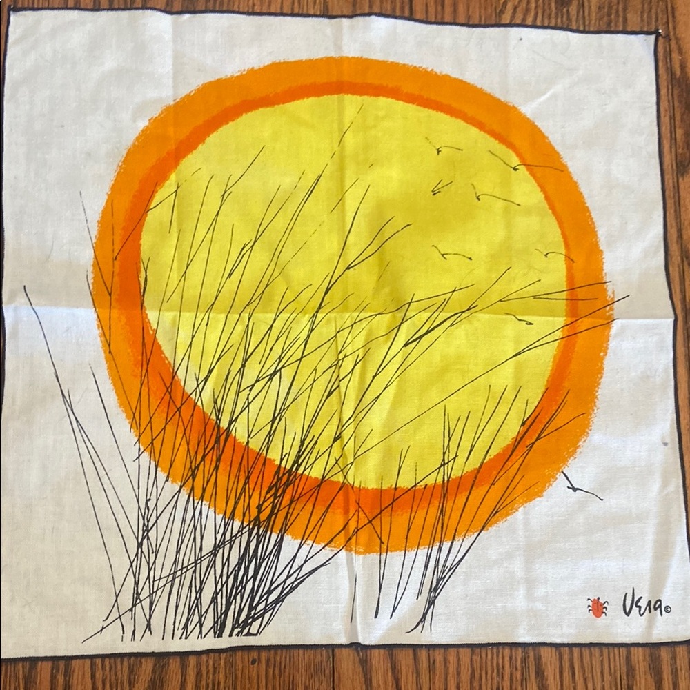 Vera Neumann "Orange Sunset" napkin set of 5, from the 1970s